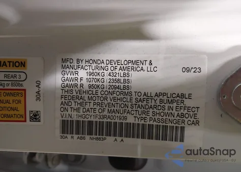 2024 Honda Accord Ex from USA, damaged, VIN 1HGCY1F33RA001939